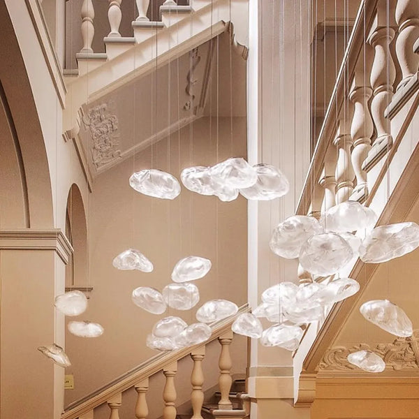 Glass Hanging Chandelier Large Loft Staircase Long Modern Ceiling Light