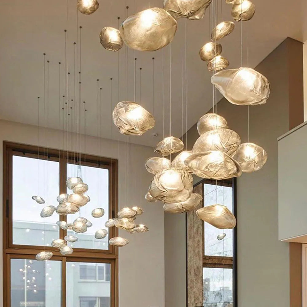 Glass Hanging Chandelier Large Loft Staircase Long Modern Ceiling Light