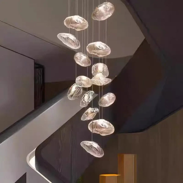 Glass Hanging Chandelier Large Loft Staircase Long Modern Ceiling Light