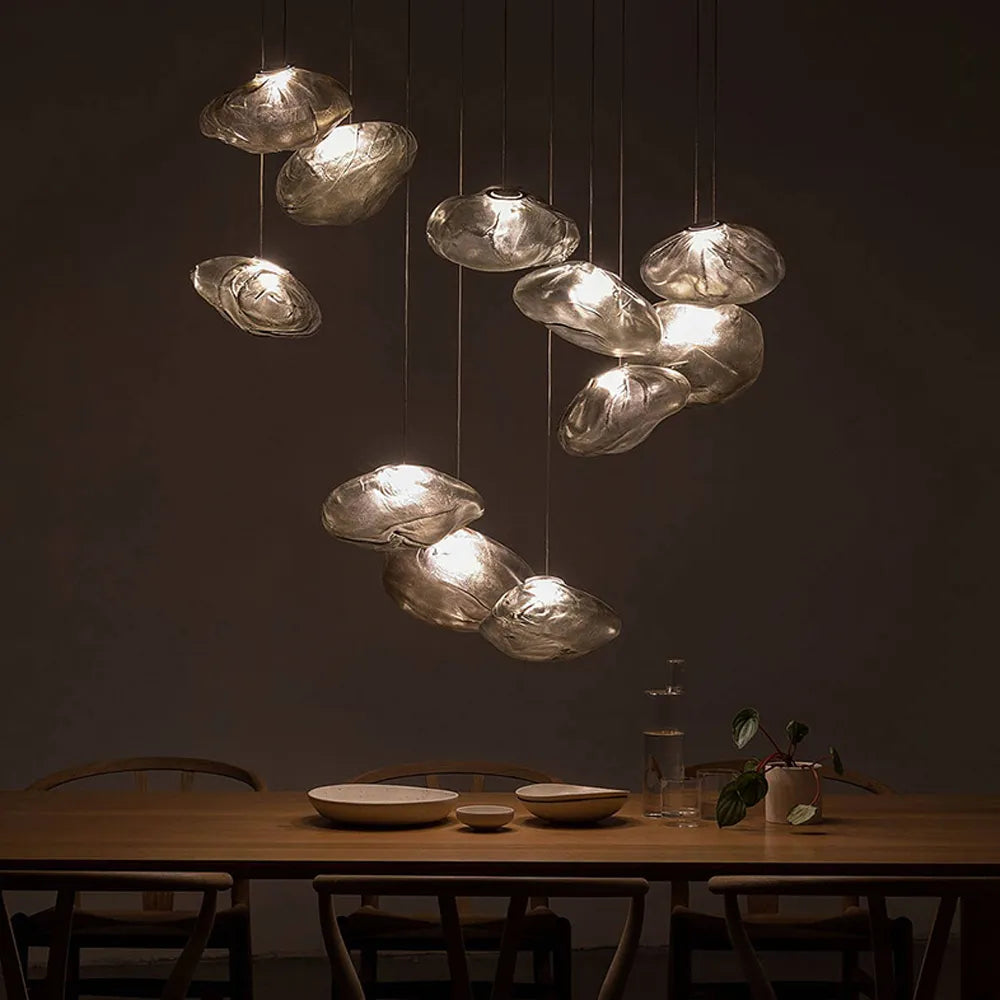 Glass Hanging Chandelier Large Loft Staircase Long Modern Ceiling Light