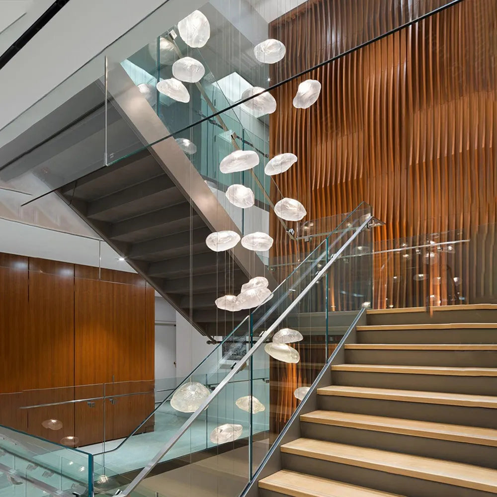 Glass Hanging Chandelier Large Loft Staircase Long Modern Ceiling Light