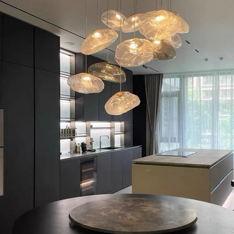 Glass Hanging Chandelier Large Loft Staircase Long Modern Ceiling Light