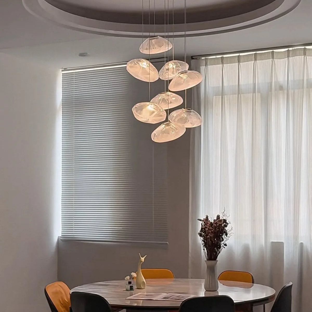 Glass Hanging Chandelier Large Loft Staircase Long Modern Ceiling Light