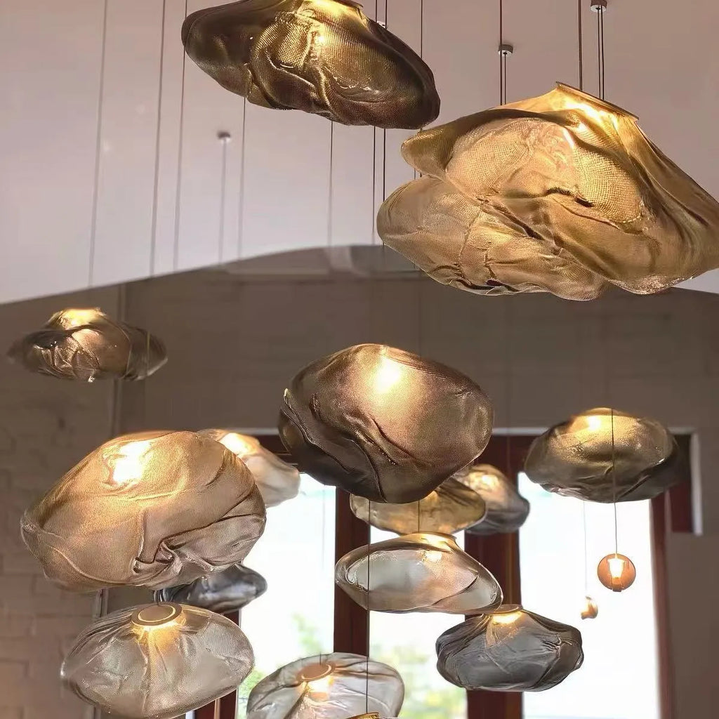 Glass Hanging Chandelier Large Loft Staircase Long Modern Ceiling Light