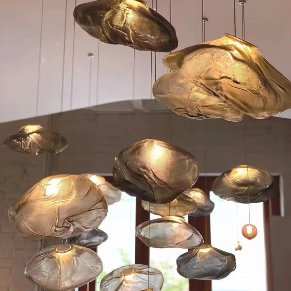 Glass Hanging Chandelier Large Loft Staircase Long Modern Ceiling Light