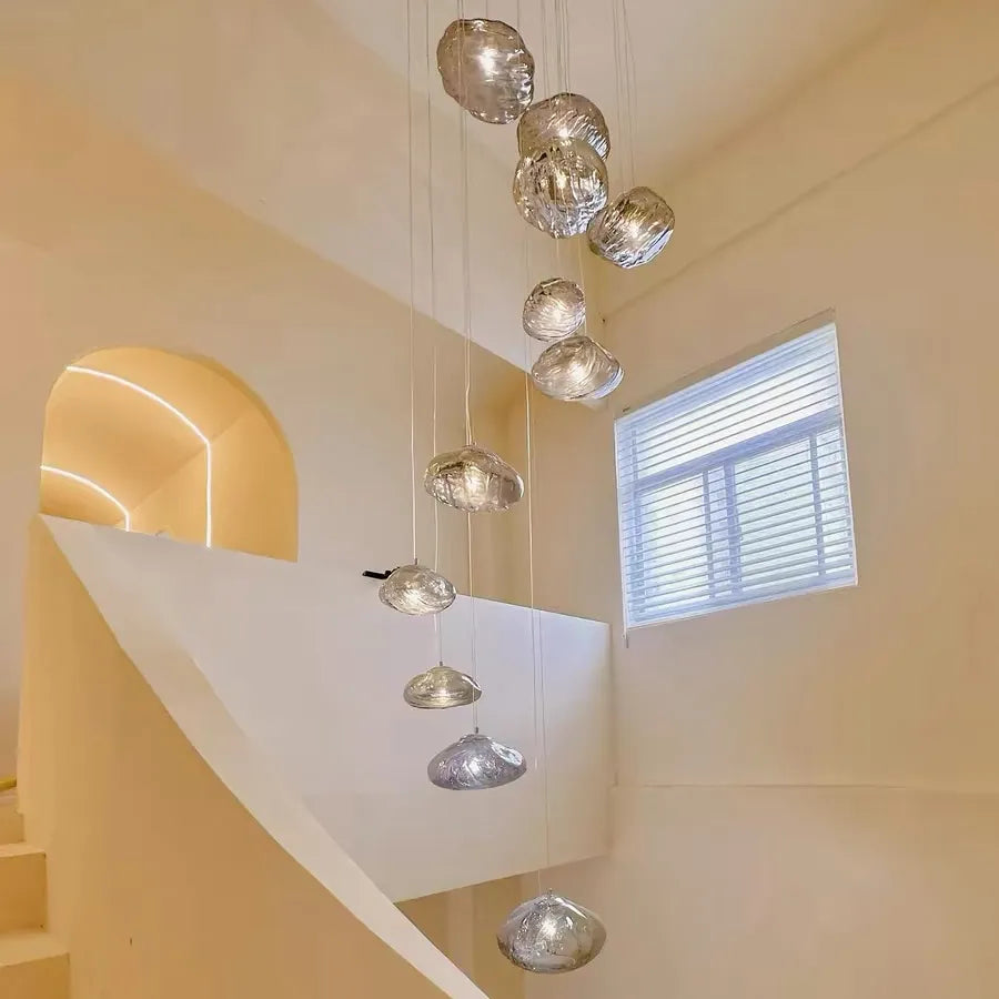 Glass Hanging Chandelier Large Loft Staircase Long Modern Ceiling Light