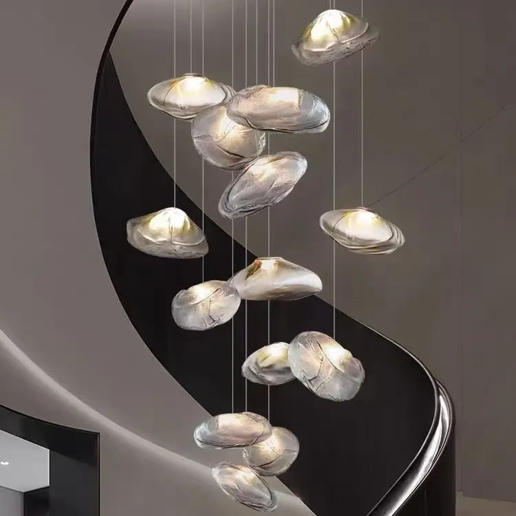 Glass Hanging Chandelier Large Loft Staircase Long Modern Ceiling Light