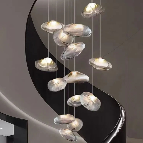 Glass Hanging Chandelier Large Loft Staircase Long Modern Ceiling Light