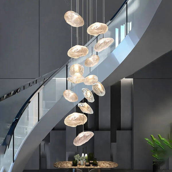 Glass Hanging Chandelier Large Loft Staircase Long Modern Ceiling Light