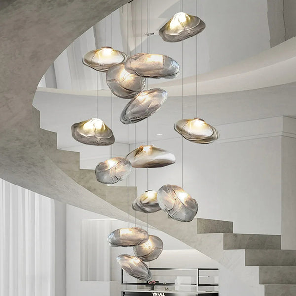 Glass Hanging Chandelier Large Loft Staircase Long Modern Ceiling Light