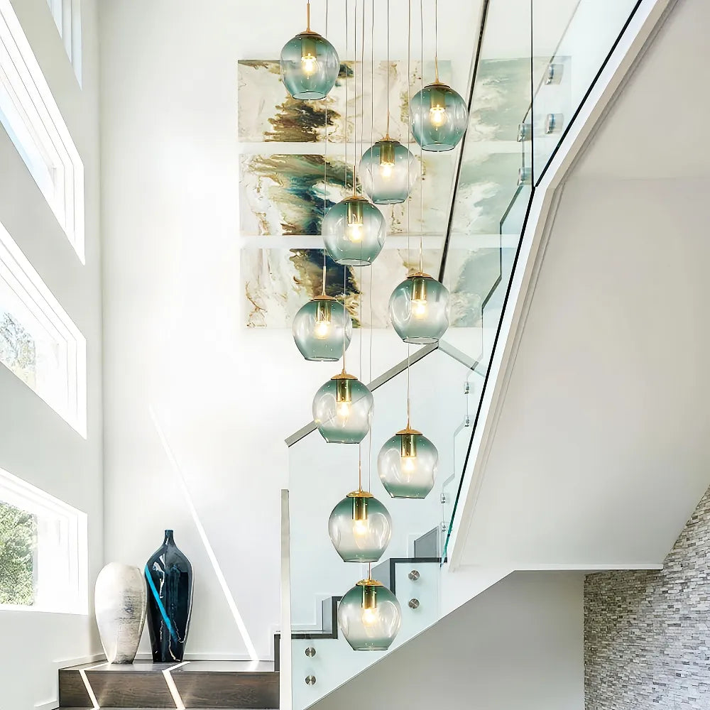 Nordic Staircase Glass Meteor Pendant Light Duplex Villa Chandelier