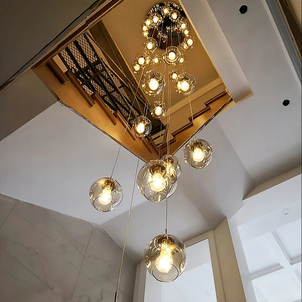 Nordic Staircase Glass Meteor Pendant Light Duplex Villa Chandelier