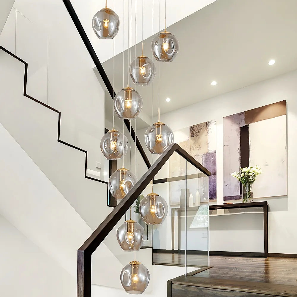 Nordic Staircase Glass Meteor Pendant Light Duplex Villa Chandelier