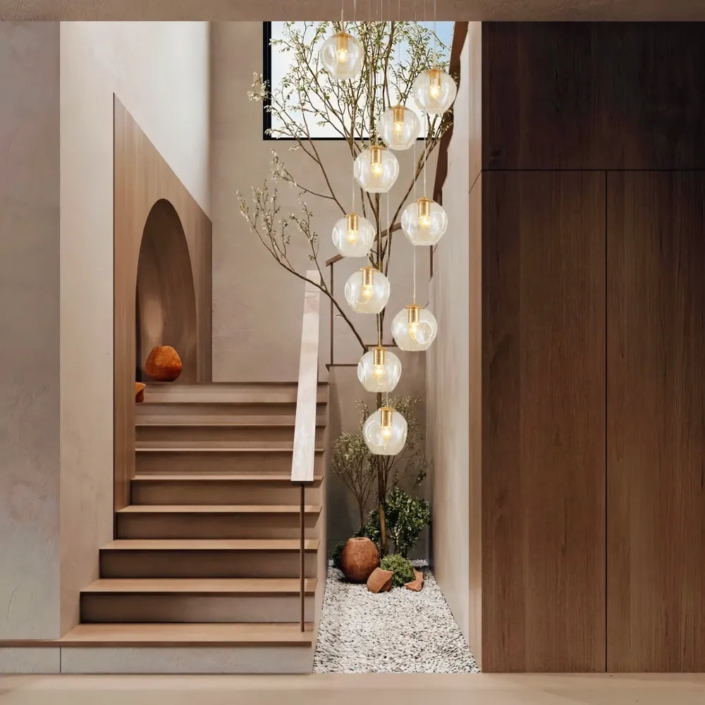 Nordic Staircase Glass Meteor Pendant Light Duplex Villa Chandelier