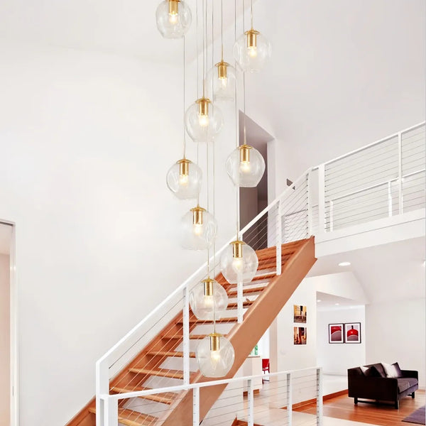 Nordic Staircase Glass Meteor Pendant Light Duplex Villa Chandelier