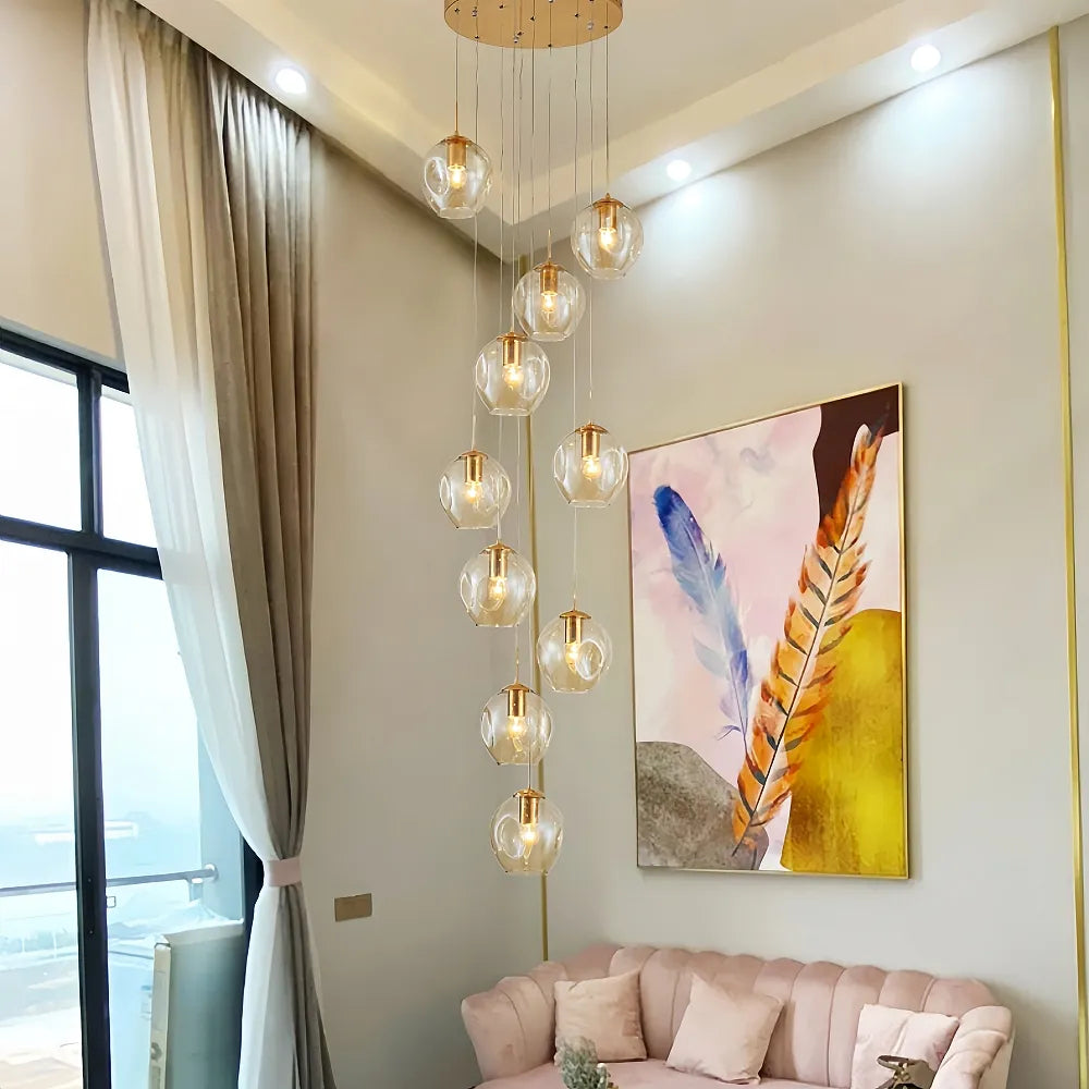 Nordic Staircase Glass Meteor Pendant Light Duplex Villa Chandelier