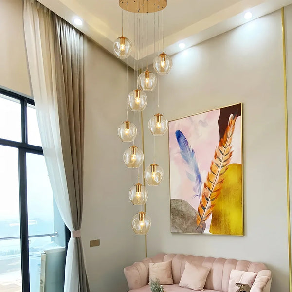 Nordic Staircase Glass Meteor Pendant Light Duplex Villa Chandelier