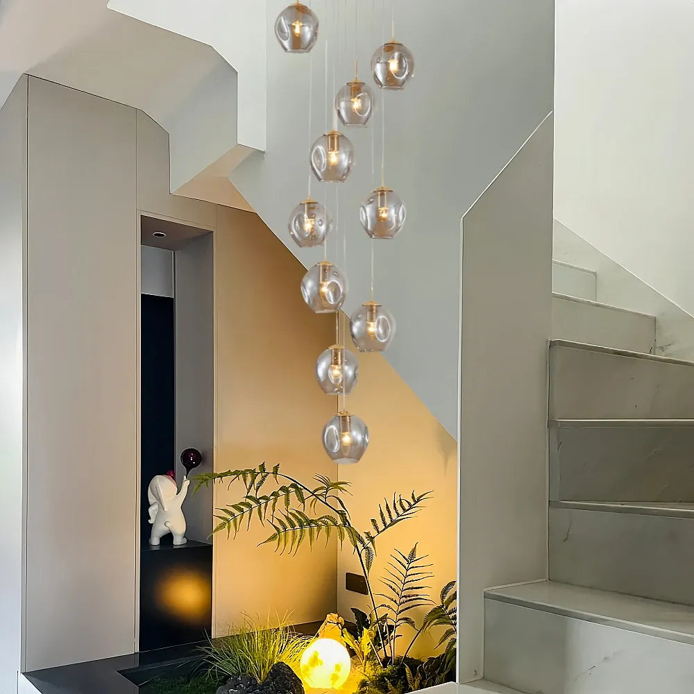 Nordic Staircase Glass Meteor Pendant Light Duplex Villa Chandelier