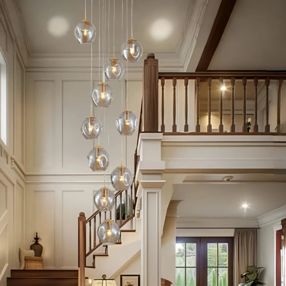 Nordic Staircase Glass Meteor Pendant Light Duplex Villa Chandelier