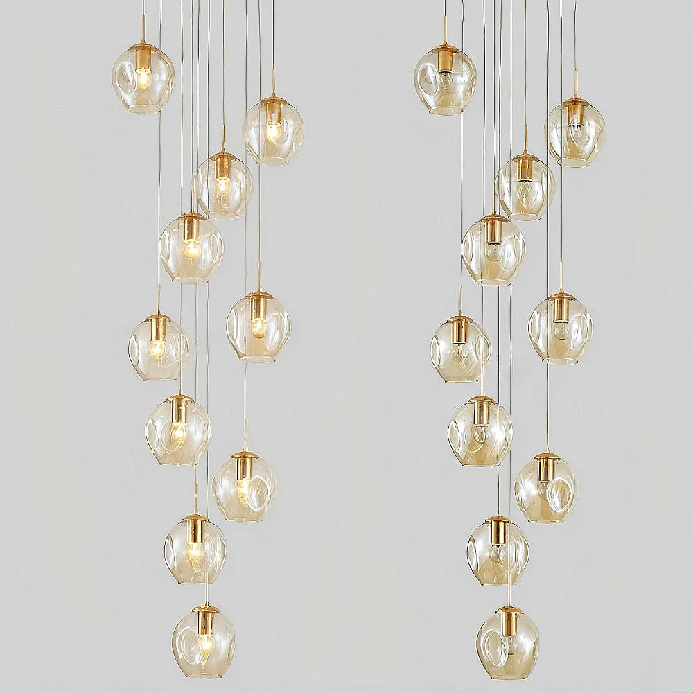Nordic Staircase Glass Meteor Pendant Light Duplex Villa Chandelier