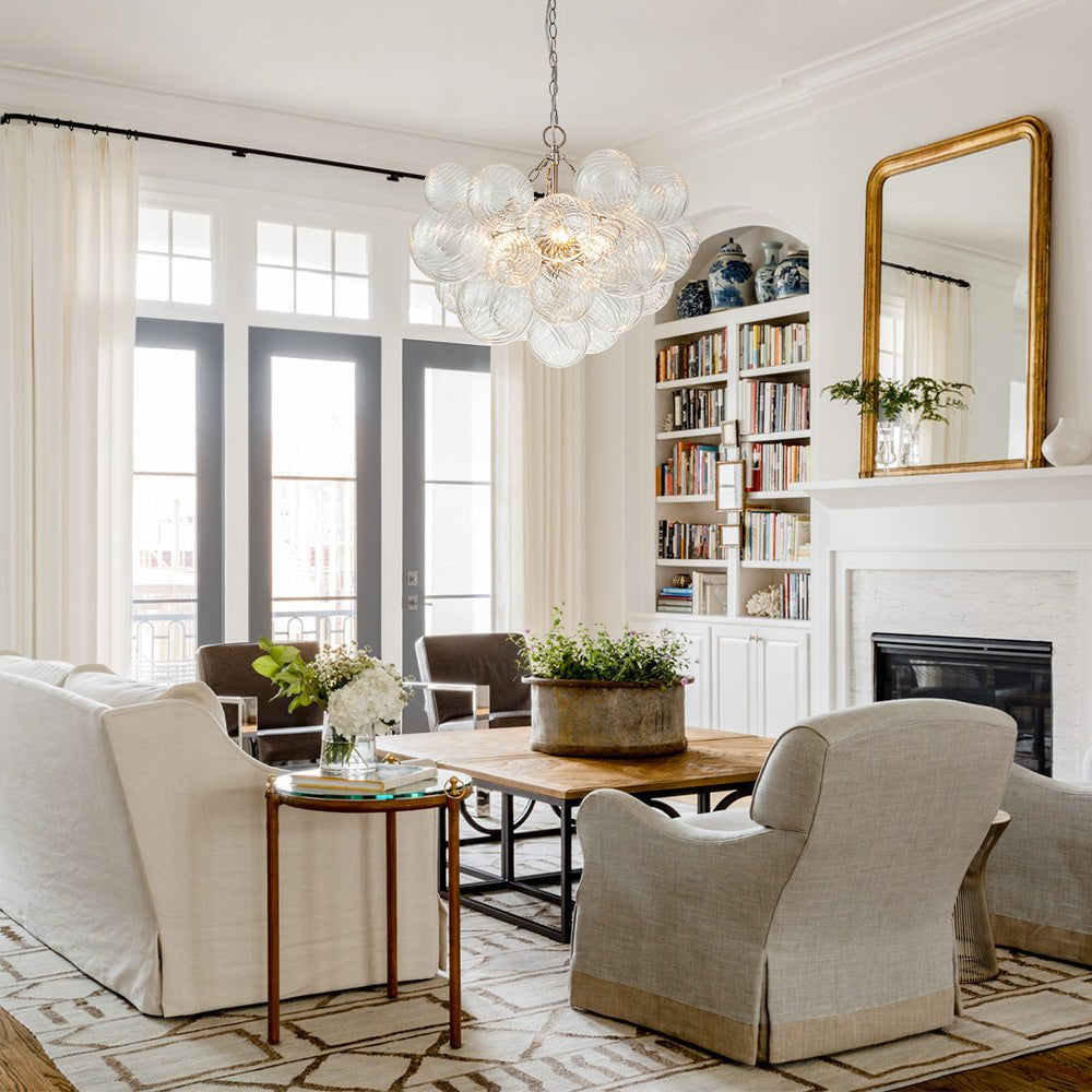 Modern Ribbed Glass Bubble Chandelier Clustered Globe Light