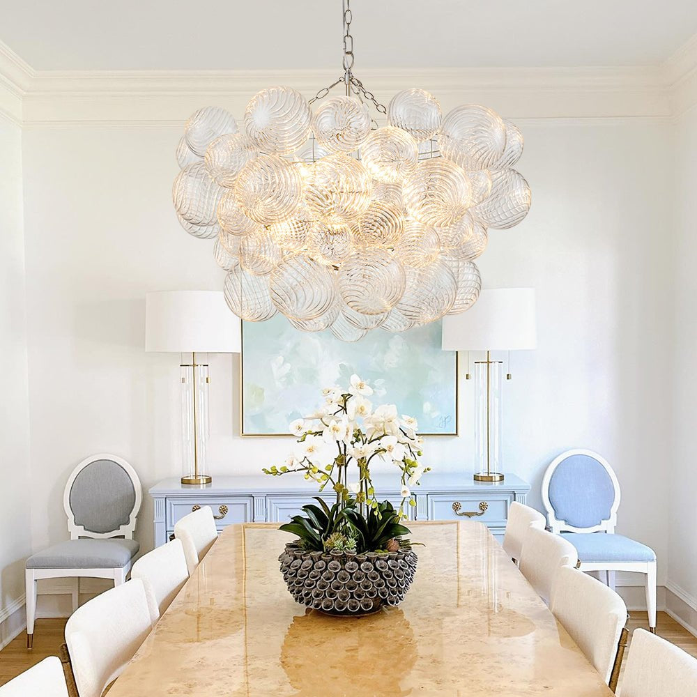 Modern Ribbed Glass Bubble Chandelier Clustered Globe Light