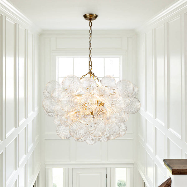 Modern Ribbed Glass Bubble Chandelier Clustered Globe Light