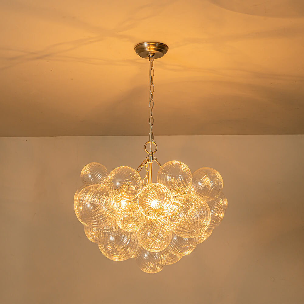 Modern Ribbed Glass Bubble Chandelier Clustered Globe Light