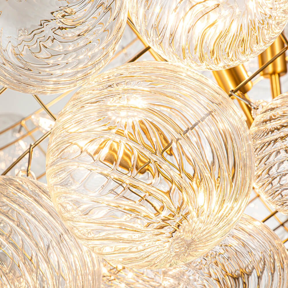 Modern Ribbed Glass Bubble Chandelier Clustered Globe Light