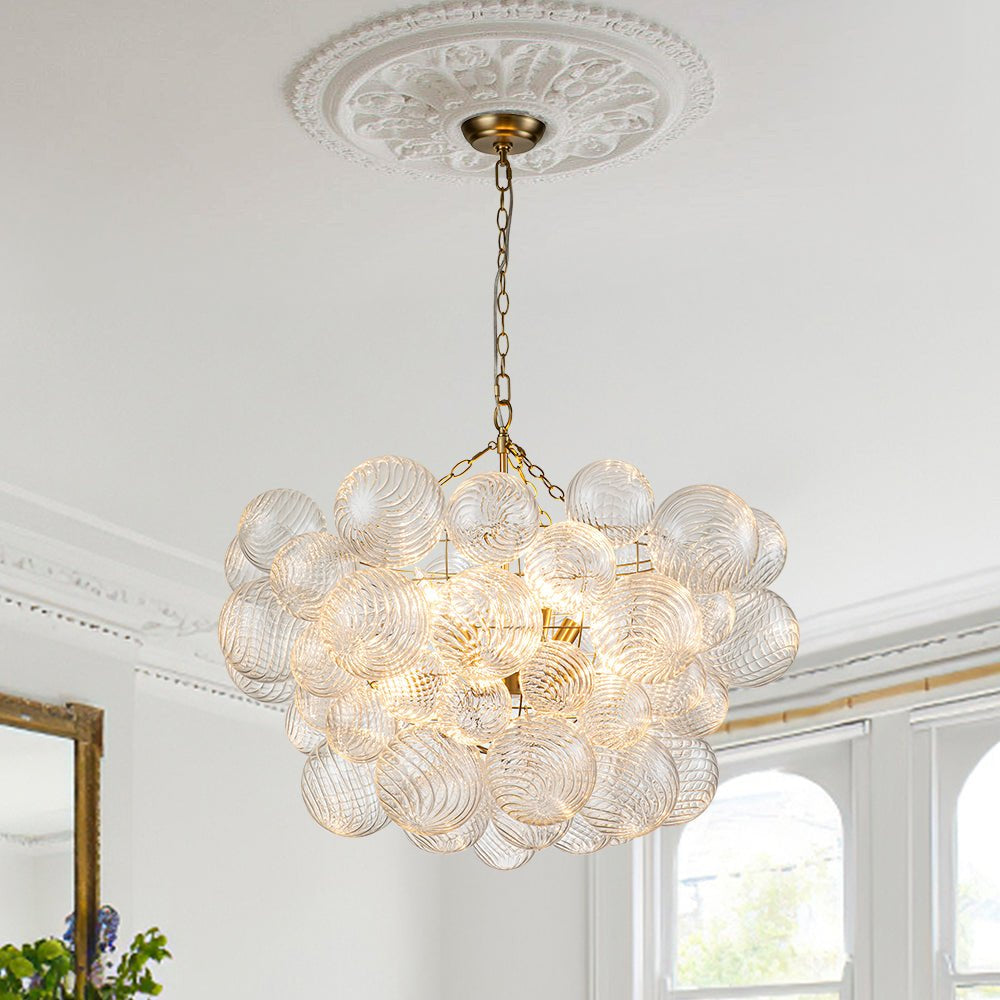 Modern Ribbed Glass Bubble Chandelier Clustered Globe Light