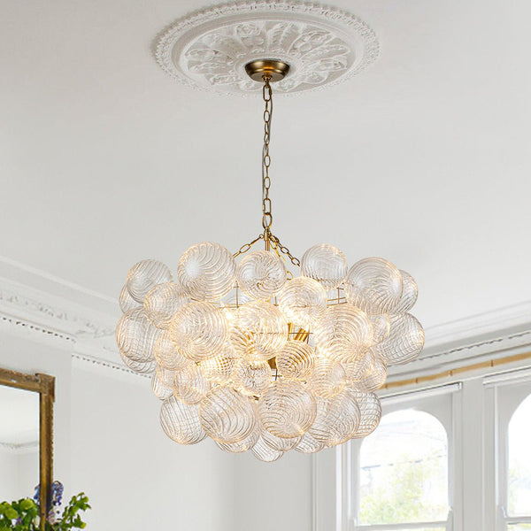 Modern Ribbed Glass Bubble Chandelier Clustered Globe Light