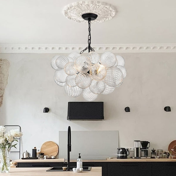 Modern Ribbed Glass Bubble Chandelier Clustered Globe Light