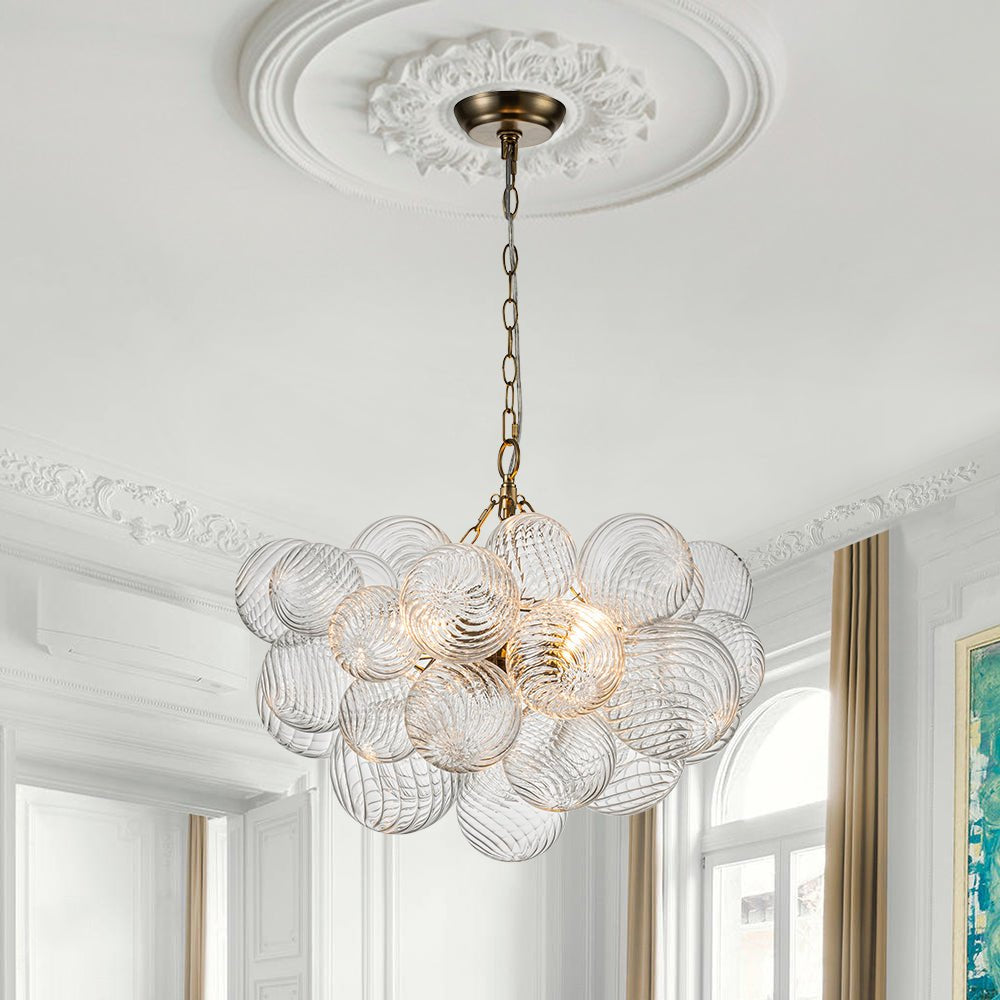 Modern Ribbed Glass Bubble Chandelier Clustered Globe Light
