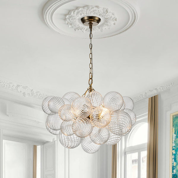 Modern Ribbed Glass Bubble Chandelier Clustered Globe Light