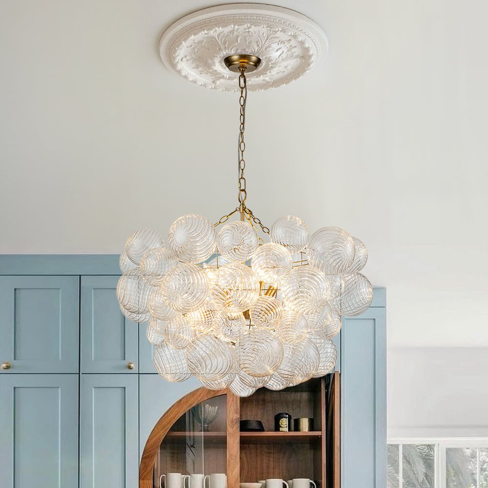 Modern Ribbed Glass Bubble Chandelier Clustered Globe Light