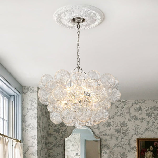 Modern Ribbed Glass Bubble Chandelier Clustered Globe Light