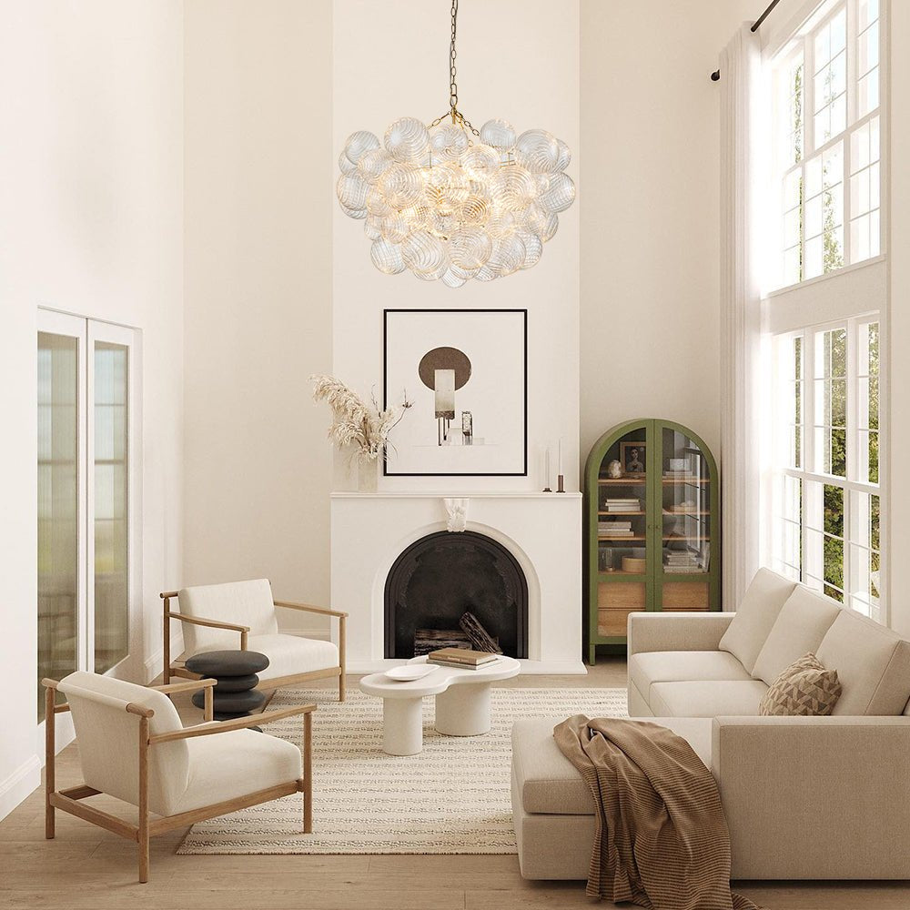 Modern Ribbed Glass Bubble Chandelier Clustered Globe Light