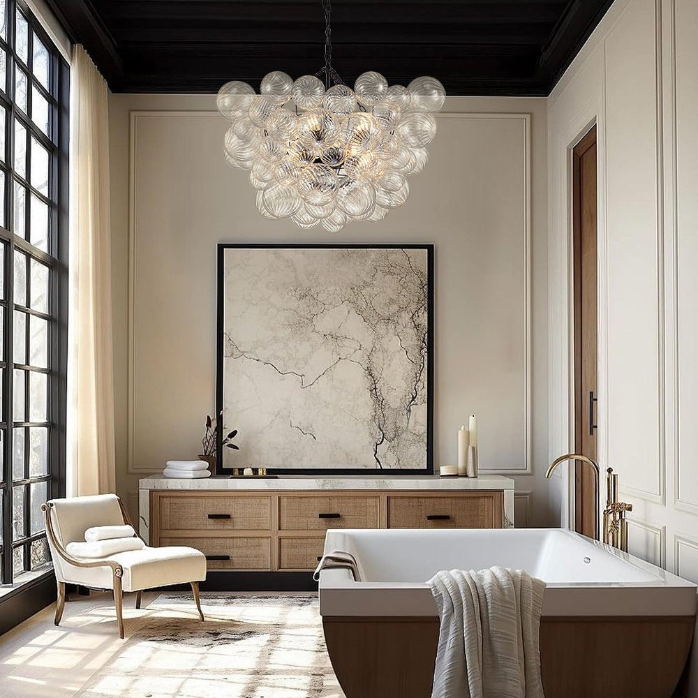 Modern Ribbed Glass Bubble Chandelier Clustered Globe Light