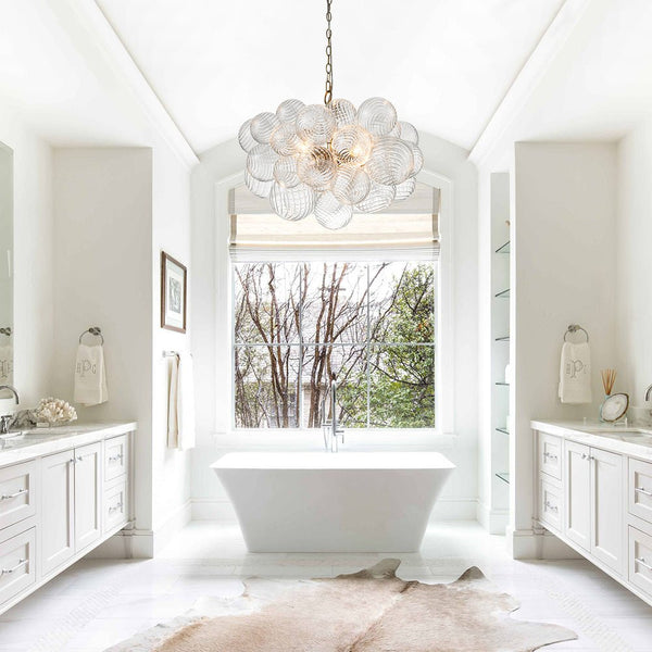Modern Ribbed Glass Bubble Chandelier Clustered Globe Light