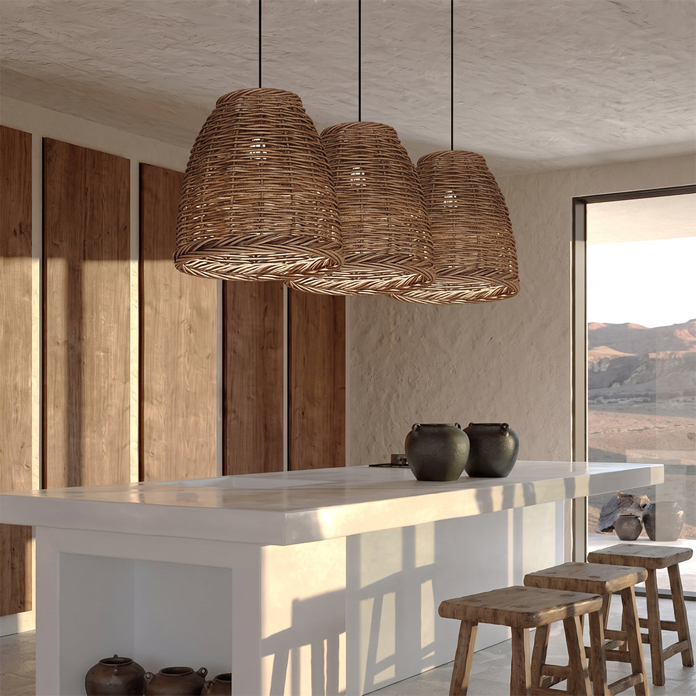 Wabi-Sabi Vintage Basket Weave Pendant Dining Room Rattan Lamp
