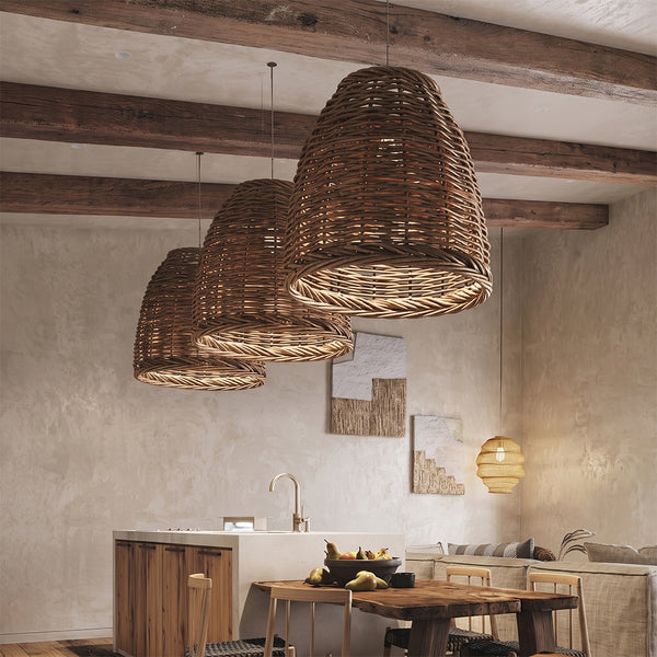 Wabi-Sabi Vintage Basket Weave Pendant Dining Room Rattan Lamp