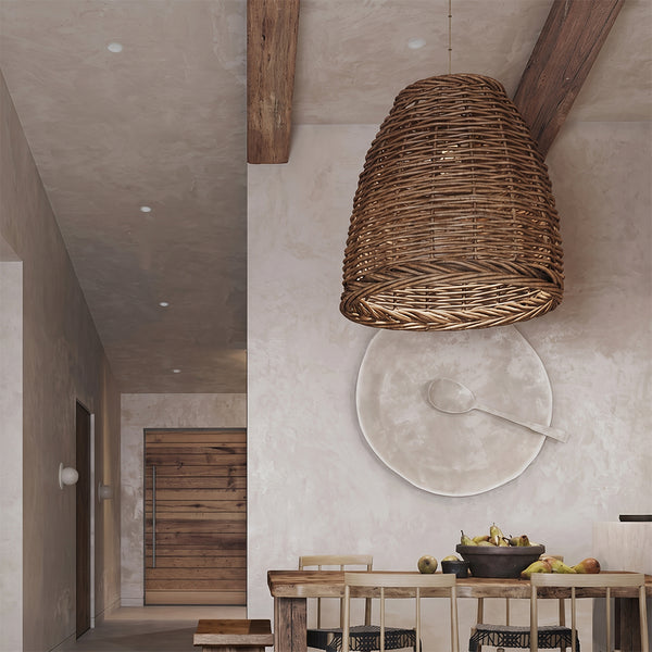Wabi-Sabi Vintage Basket Weave Pendant Dining Room Rattan Lamp