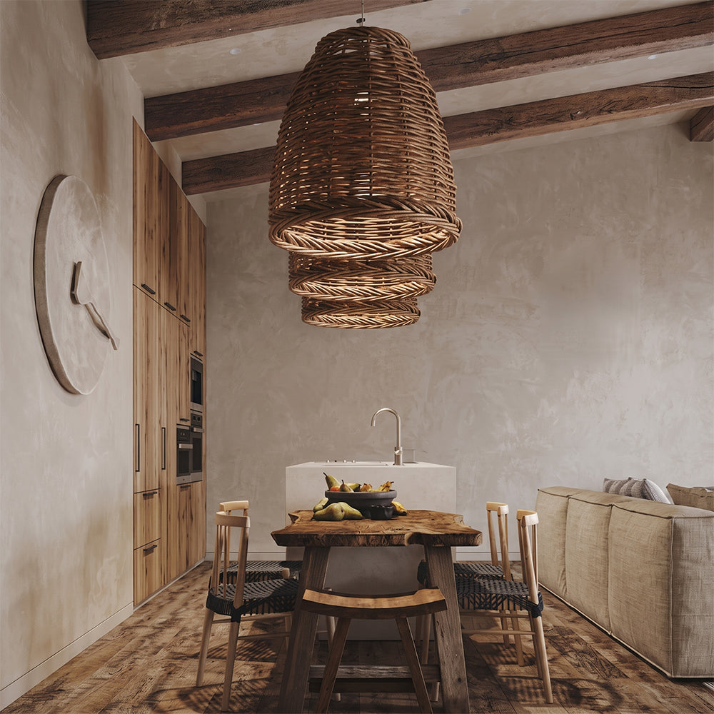 Wabi-Sabi Vintage Basket Weave Pendant Dining Room Rattan Lamp Secondary image