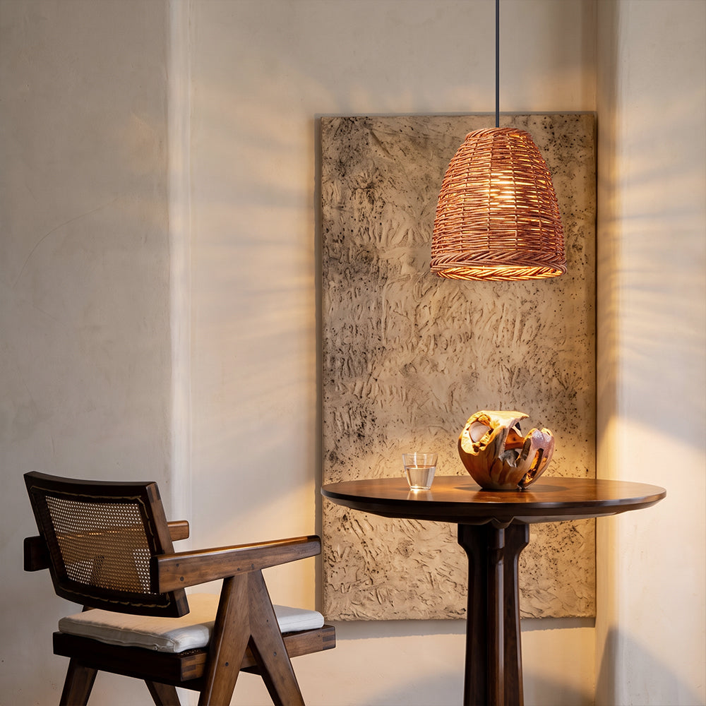 Wabi-Sabi Vintage Basket Weave Pendant Dining Room Rattan Lamp