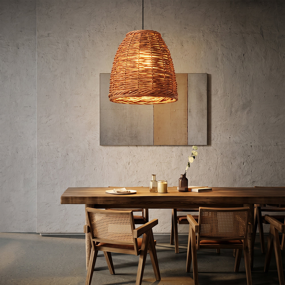 Wabi-Sabi Vintage Basket Weave Pendant Dining Room Rattan Lamp