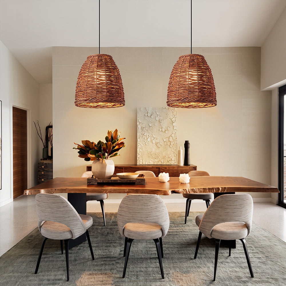 Wabi-Sabi Vintage Basket Weave Pendant Dining Room Rattan Lamp