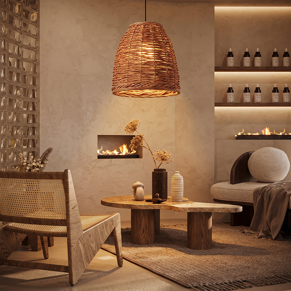 Wabi-Sabi Vintage Basket Weave Pendant Dining Room Rattan Lamp