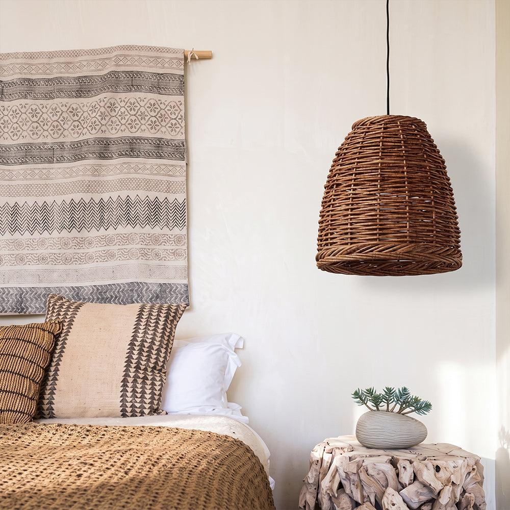 Wabi-Sabi Vintage Basket Weave Pendant Dining Room Rattan Lamp