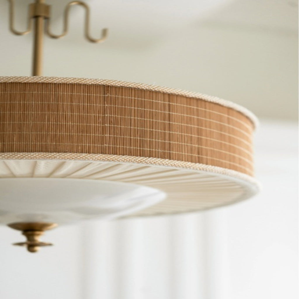 Natural Rattan & Brass Pendant Light Mid-Century Woven Lamp