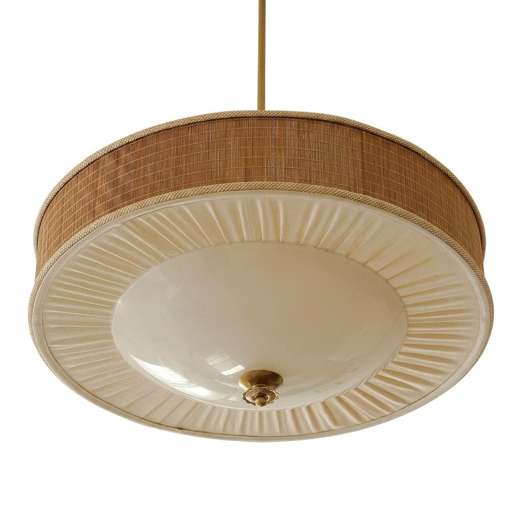 Natural Rattan & Brass Pendant Light Mid-Century Woven Lamp